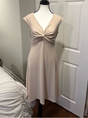 Joseph Ribkoff Twist Front Dress Size 8 Cream Wedding Guest Midi